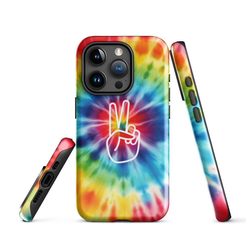 Tie Dye Peace Sign iPhone 15 Pro Tough Case - Glossy Finish - https://ascensionemporium.net